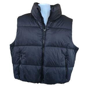 Black Puffer Vest Zipper Pockets gorpcore ski bonfire hiking running
